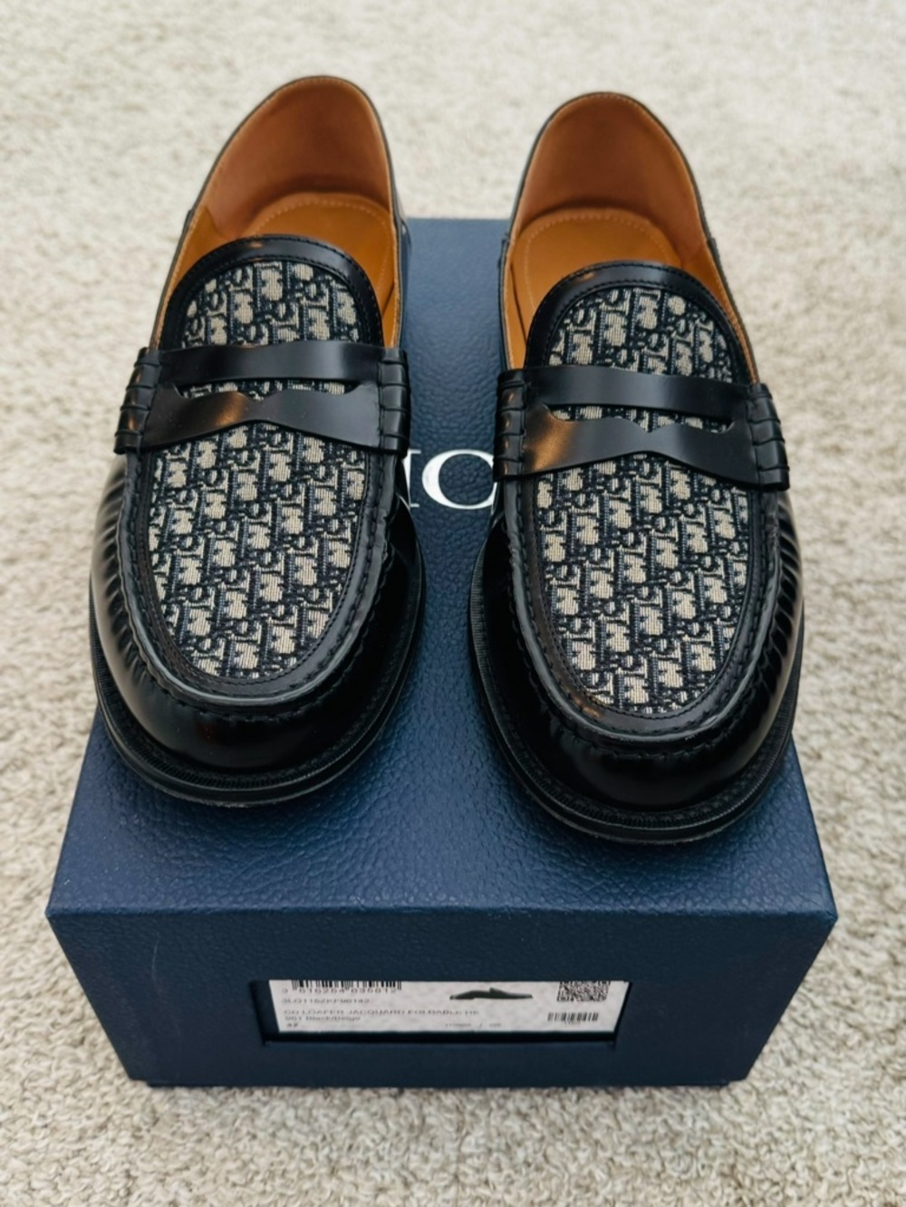 Dior Black and Beige Monogram Penny Loafers